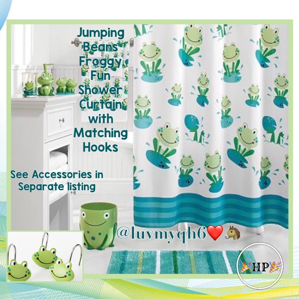 Jumping Beans "Froggy Fun" Shower Curtain and Hooks.🎉HP🎉